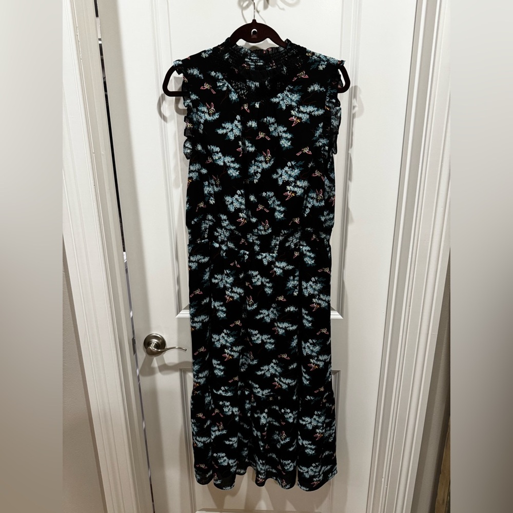 J. Crew Black Maxi Dress with Blue and Pink Floral Print